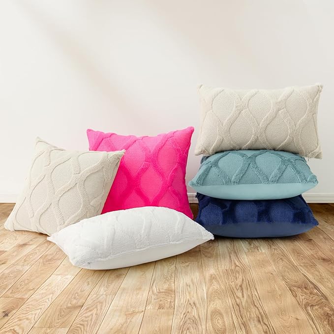 decorUhome Throw Pillow Covers 16x16 Inch Set of 2, Soft Plush Faux Fur Wool Hot Pink Couch Pillow Covers, Decorative Neutral Pillow Cases for Bed Sofa Living Room Home Decor