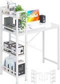 4NM 35" Small Computer Desk with 4-Tier Bookshelf, Home Office Desk Writing Workstation Study Table Multipurpose for Small Space Work - All White