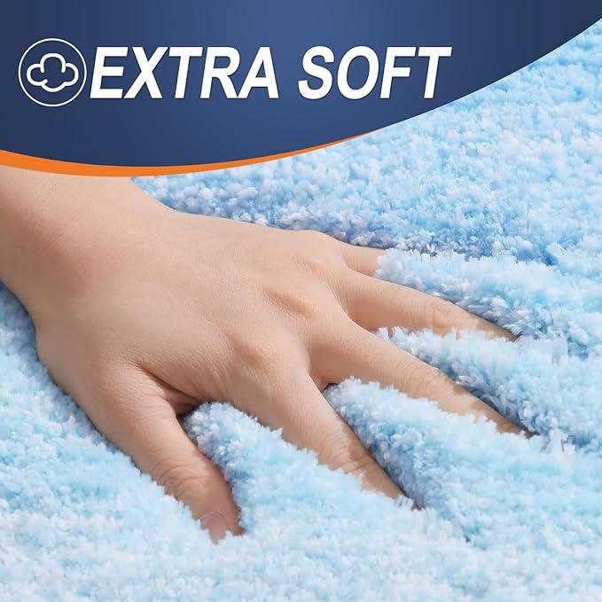 OLANLY Bathroom Rugs Mat 24x16, Extra Soft Absorbent Microfiber Bath Rugs, Rubber Backing, Quick Dry, Machine Washable Bath Mats for Bathroom Floor, Tub and Shower, Home Decor Accessories, Sky Blue