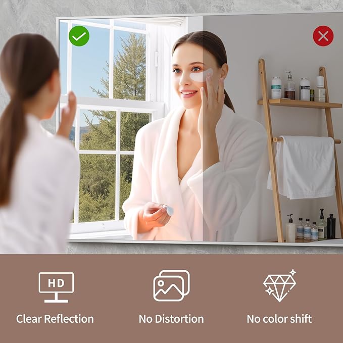 YIROMAN Bathroom Mirror 48"x36", Large Brushed Silver Bathroom Mirror for Over Sink with Aluminum Frame, Rectangular Vanity Mirror with Right Angle, Wall Mirror Hangs Horizontal or Vertical