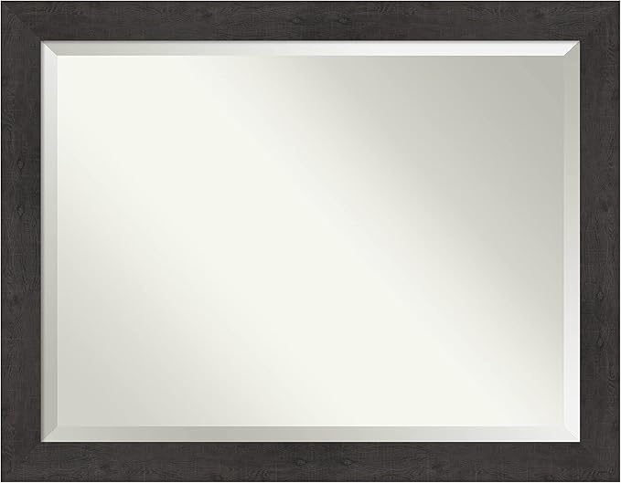 Amanti Art Brown Bathroom Mirror for Over Sink, 36x46 Rustic Plank Espresso Rectangle Vanity Mirror, X-Large Rustic Farmhouse Frame, Hangs Horizonally and Vertically, Bathroom Wall Decor, Beveled Edge
