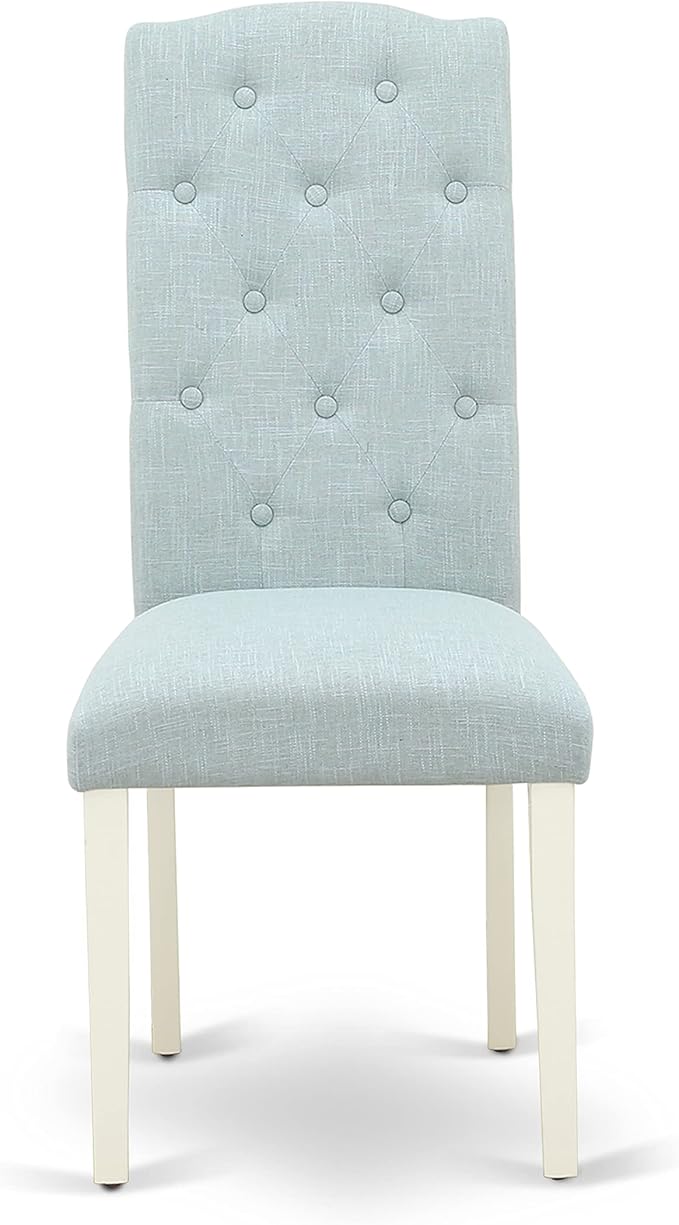 East West Furniture X027CE215-5 5 Piece Modern Dining Table Set Includes a Rectangle Wooden Table with X-Legs and 4 Baby Blue Linen Fabric Upholstered Chairs, 40x72 Inch, Multi-Color