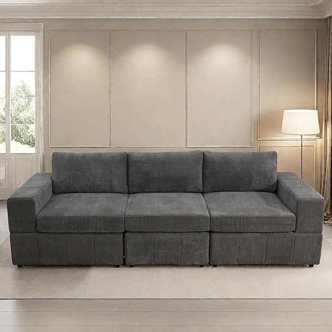 Sectional Couches for Living Room, 103″3 Seater Cloud Couch, Modern Comfy Sectional Sofa with Deep Seats for Bedroom, Office, Small Space, Brown