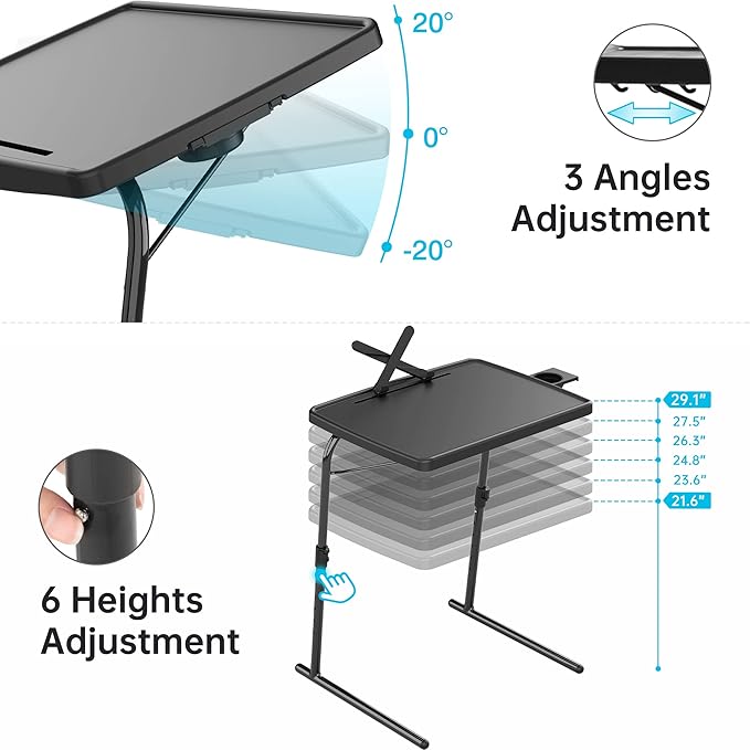 X TV Tray Table, Allpop Large TV Dinner Tray for Eating, Adjustable Folding Laptop Table with Book Stand, Cup Holder & Tablet Slot on Couch & Bed, Black