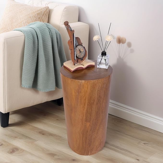 Athaliah Wooden Tree Stump End Table, 23.25" Paulownia Wood Hand Carved Rustic Wood Side Table, Wood Stump for Plant Stand Decor Nightstands Stool Indoor Outdoor