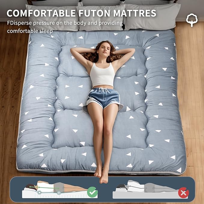 Japanese Floor Mattress,Roll Up Memory Foam Tatami Mat Easy to Store and Portable,Futon Mattress Suitable for Camping and Guest Room (Grey, Full (80" X 47"))