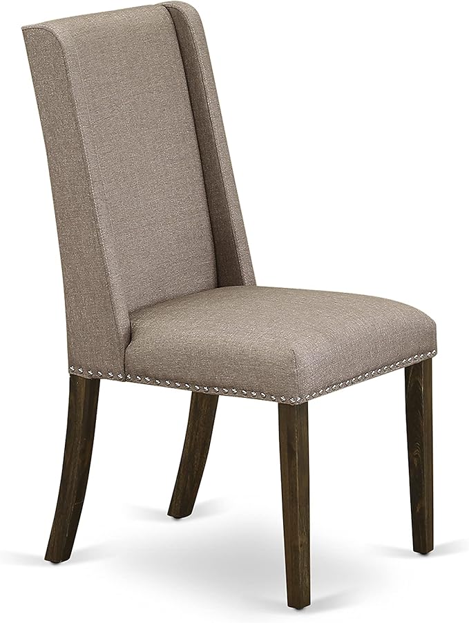 East West Furniture X797FL716-9 9 Piece Dining Set Includes a Rectangle Dining Room Table with X-Legs and 8 Dark Khaki Linen Fabric Upholstered Parson Chairs, 40x72 Inch, Multi-Color