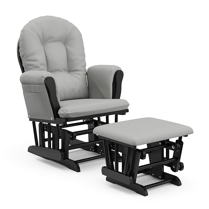 Storkcraft Premium Hoop Glider & Ottoman (Black with Light Gray) — GREENGUARD Gold Certified, Wood Craftsmanship, Convenient Storage Pockets, Smooth-Gliding Chair for Nursery, Multi-Award-Winning