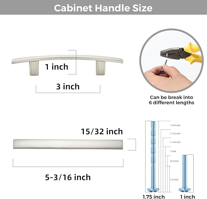 30 Pack Cabinet Handles 3" Hole Center - Curved Cabinet Pulls Brushed Nickel Drawer Pulls for Kitchen Cupboard Solid Hardware for Dresser Drawer Arch Hardware