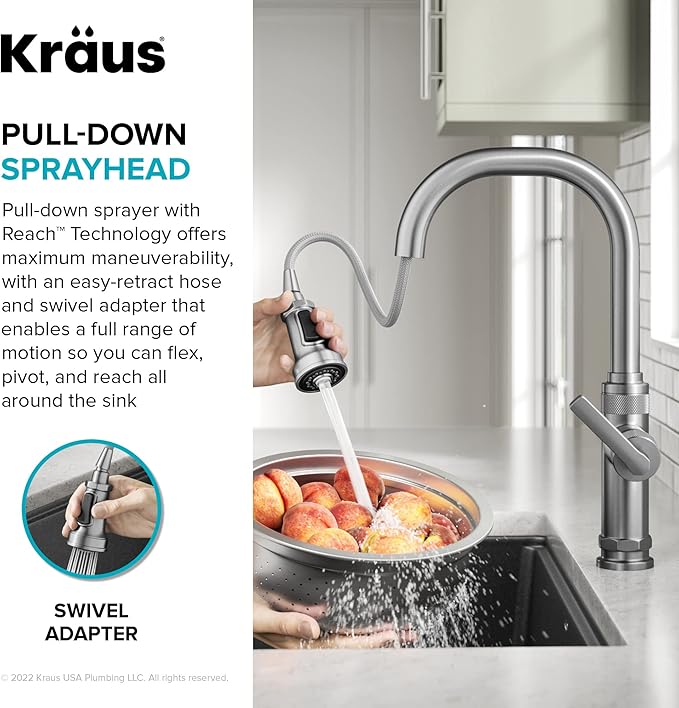 KRAUS Allyn Industrial Pull-Down Single Handle Kitchen Faucet in Chrome, KPF-4102CH