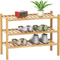 Shoe Rack 3-Tier Organizer-Stackable Storage Shelf with Multi-Function Combinations-Free Standing Bamboo Shoe Racks for Closet,Entryway,Hallway,Bathroom,Living Room Shoe Organization (Natural,3-Tier)