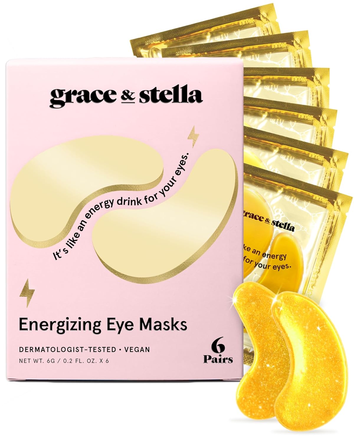 grace & stella Award Winning Under Eye Mask - Travel Size Toiletries - Bridal Shower Gifts - Gel Eye Patches for Dark Circles, Puffy Eyes, Wrinkles, Undereye Bags - Vegan - Self Care (6 Pairs, Gold)