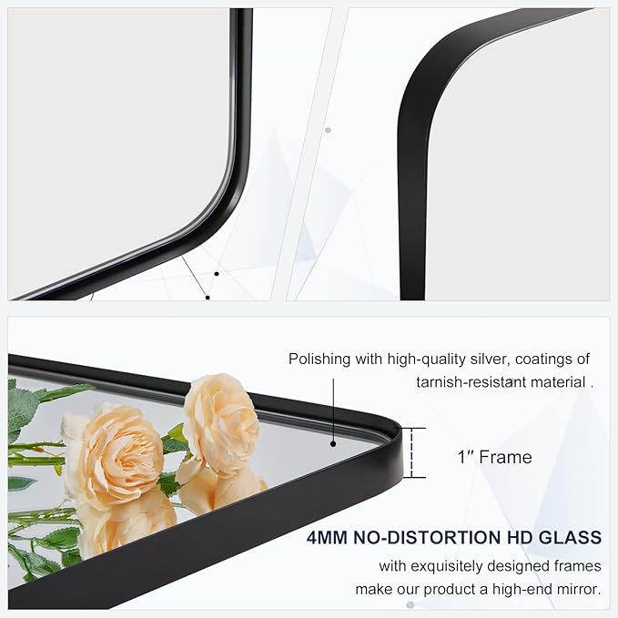 ANDY STAR Black Bathroom Mirrors for Over Sink, 24x48 Inch Matte Black Mirror for Bathroom, Rectangle Metal Vanity Mirror for Wall-Modern Clean Design with Superior Stainless Steel Frame