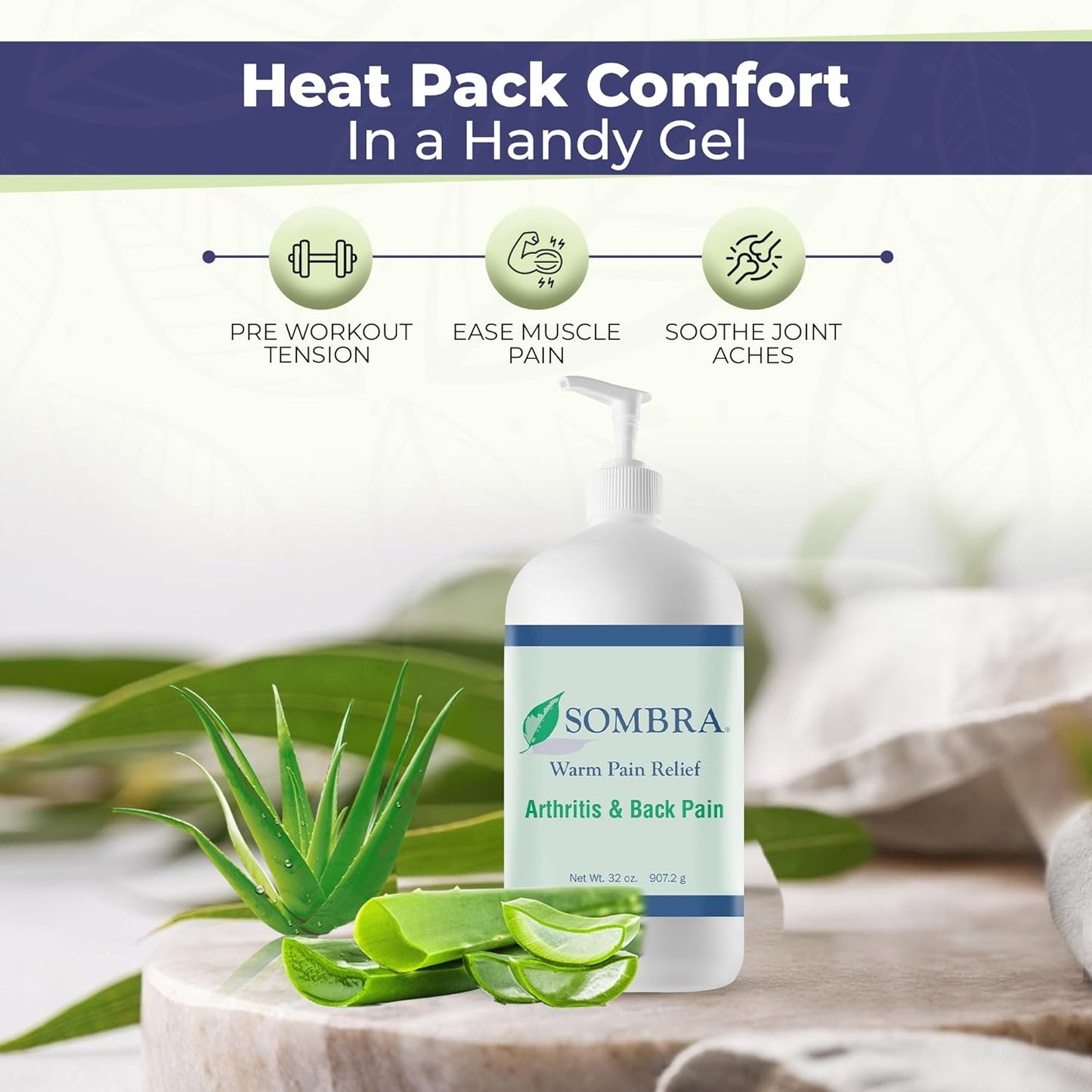 Sombra Warm Pain Relief Gel, Warm Relief for Arthritis and Chronic Pain Pre-Workout Muscle Rub Vegan Formula Free of Artificial Fragrances, Dyes, NSAIDs, Wax, Petroleum, Alcohol, 32oz Pump