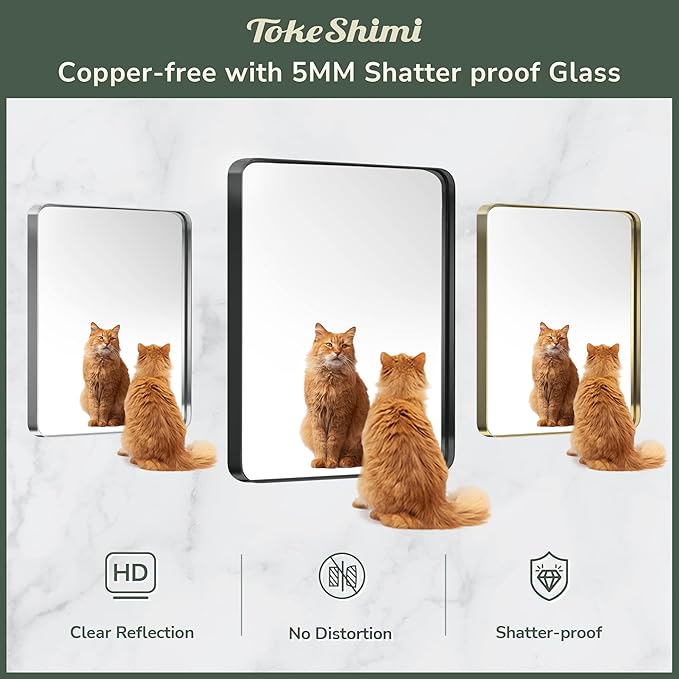 TokeShimi 48x40 Inch Wall Mirror Black Bathroom Vanity Mirror with Metal Frame Aluminum Alloy Soft Rounded Corner for Modern Farmhouse Wall Decor 1”Deep Set Design (Horizontal/Vertical)
