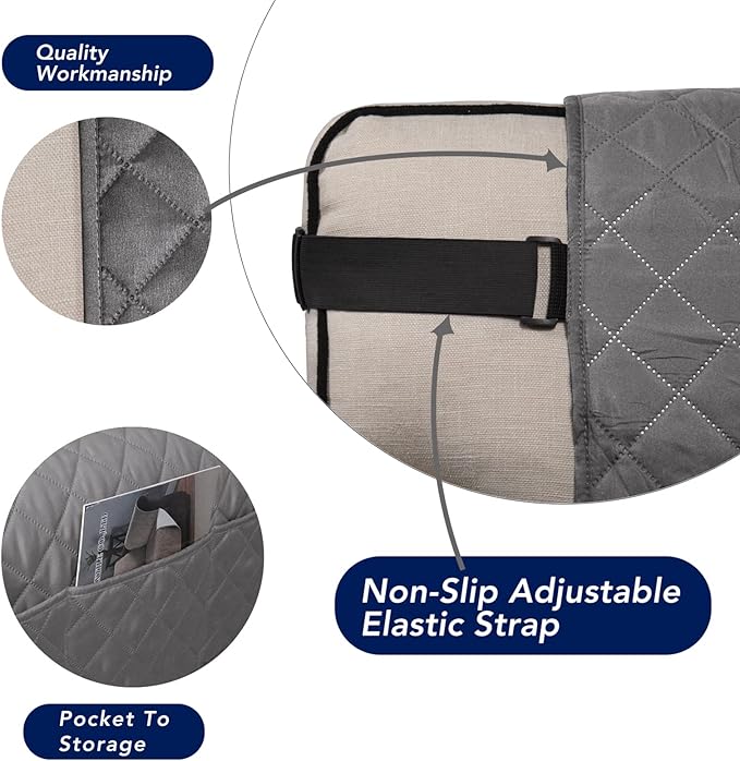 PureFit Reversible Sofa Couch Cover Water Resistant Couch Covers for 3 Cushion, Washable Furniture Cover with Non-Slip Foam and Adjustable Strap for Dogs, Pets (Oversized Sofa, Gray/Light Gray)