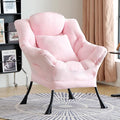 Lazy Chair with Pillow for Living Room, Modern Lounge Accent Chair with Armrests and a Throw Pillow, Leisure Sofa Chair Set, Reading Chair for Bedroom, Dorm Room, Office, Pink
