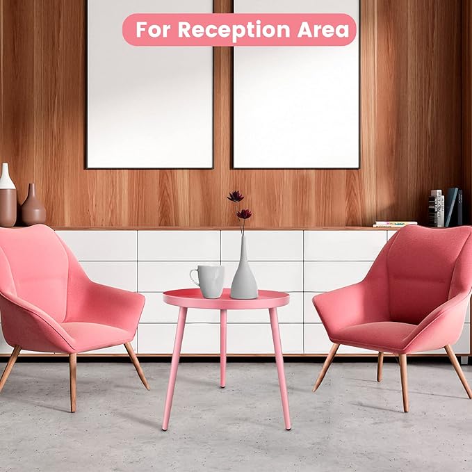 AOJEZOR Side Table: End Table for Any Room - Round Side Tables for Small Spaces - Pink with 3 Legged