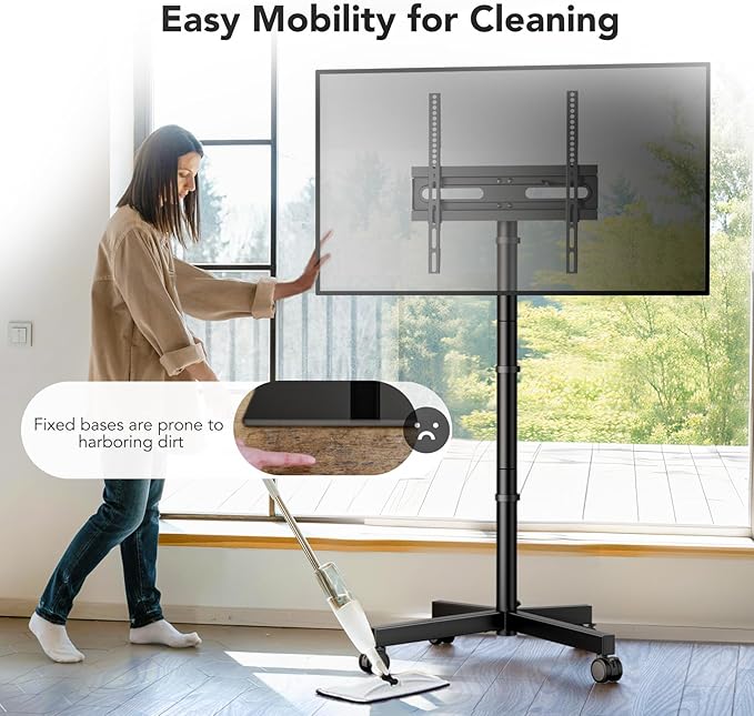 AX WABER Mobile TV Cart Stand with Wheels for 23-60" tvs, Height Adjustable, Portable Floor Stand Holds up to 88 lbs, Rolling TV Mount max VESA 400x400mm
