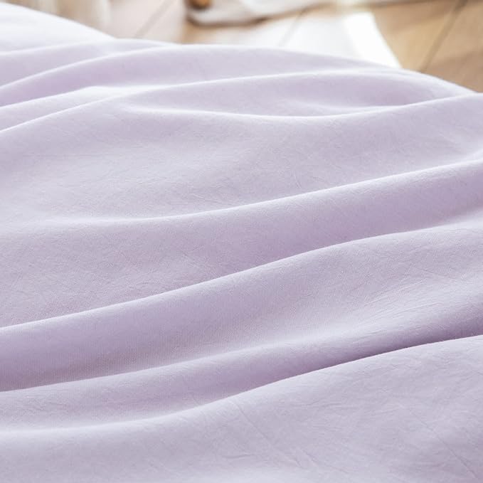 BESTOUCH Duvet Cover Set 100% Washed Cotton Linen Feel Super Soft Comfortable Chic Lightweight 3 PCs Home Bedding Set Solid Taro Purple Super Queen