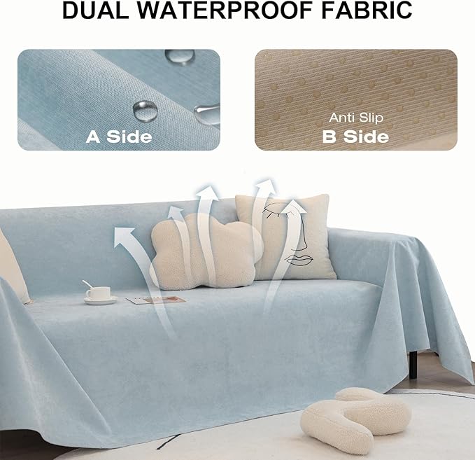 STACYPIK Waterproof Couch Cover Sky Blue Sectional Sofa Cover Cat Dog Anti Scratch Couch Cover Non-Slip Furniture Protector for 3 Cushion Couch Pet Couch Protector Cover Washable Pet Bed Mat-71X134IN