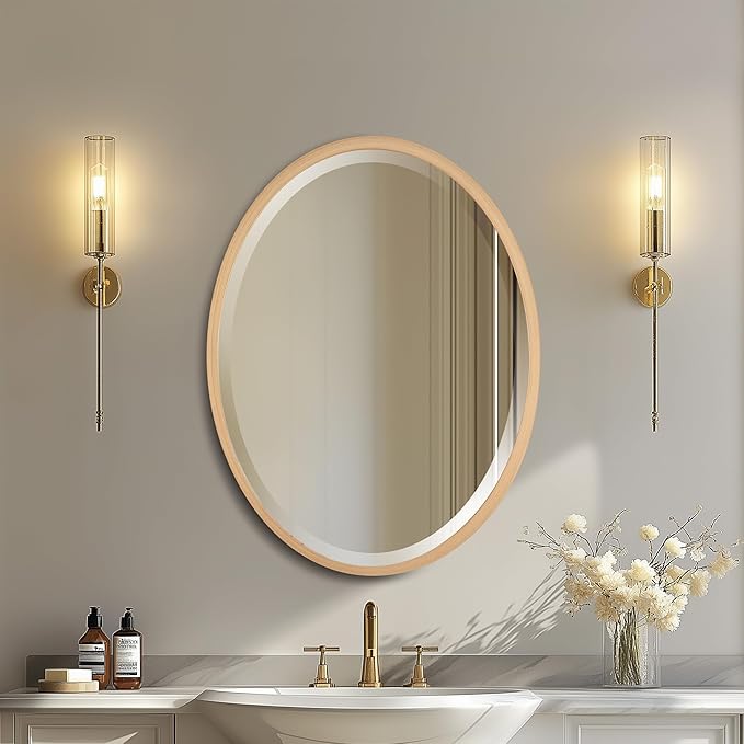 OVALCREST - Oval Wooden Beveled Wall Mirror for Home Decor, Bathroom, Vanity, Bedroom, Living Room, Hallway - London Style (Gold Paint) 19.1 x 25.1
