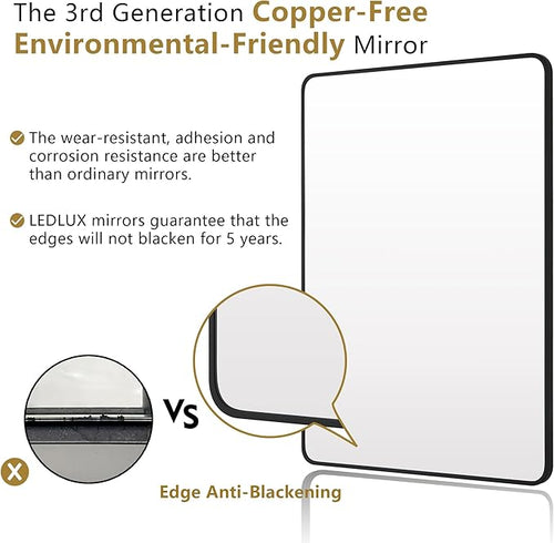20"x36" Bathroom Wall Mirror with Matte Black Metal Frame & HD Glass, Copper-Free Mirrors Modern Rectangle Round Corner Framed Vanity Mirror - Horizontal or Vertical Installation