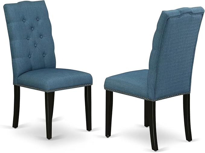 East West Furniture X627EL121-9 9 Piece Dining Room Table Set Includes a Rectangle Dining Table with X-Legs and 8 Blue Linen Fabric Upholstered Parson Chairs, 40x72 Inch, Multi-Color