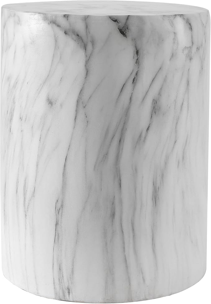 JONATHAN Y TBL1101A Troy 16" Modern Minimalist Faux Marble Column Indoor/Outdoor Indoor/Outdoor Accent Table Modern, Contemporary, Minimalist, Transitional for Living Room, Garden, Patio, Gray/White