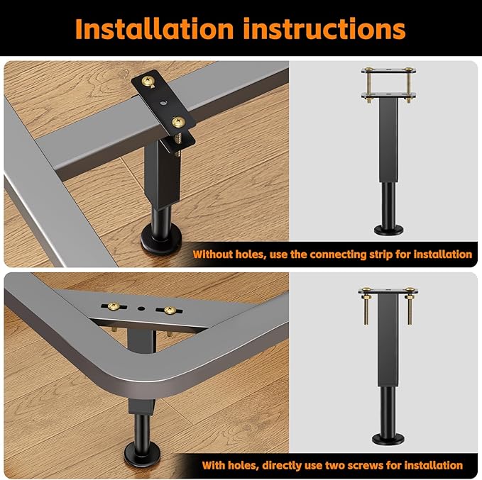 2PCS Adjustable Height Bed Support Legs, 6.2-8 Inch, Metal Heavy Furniture Legs with Rubber Non-Slip Base for Sofa/Cabinet/Couch/Dresser/Table, Furniture Feet Replacement for King Queen Bed Frame Slat