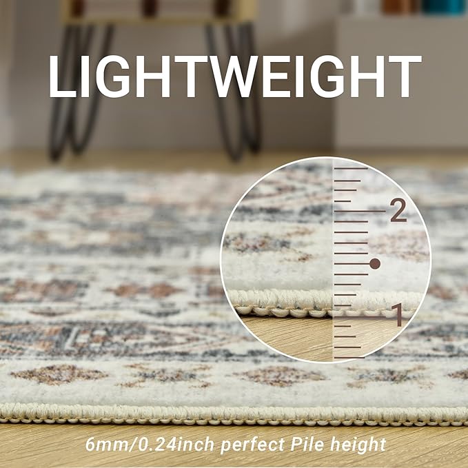 zesthome 8x10 Area Rugs for Living Room,Non-Slip Backing Washable Rugs,Vintage Large Area Rug，Stain Resistant Home Decor Rug (Grey/Orange,8'x10')