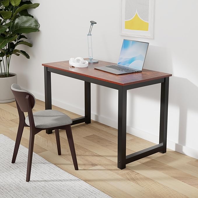 Decoholic 47 Inch Computer Desk, Home & Office PC Laptop Study Writing Table Workstation with Leg Bars, Modern Simple Industrial Style, Rustic Brown
