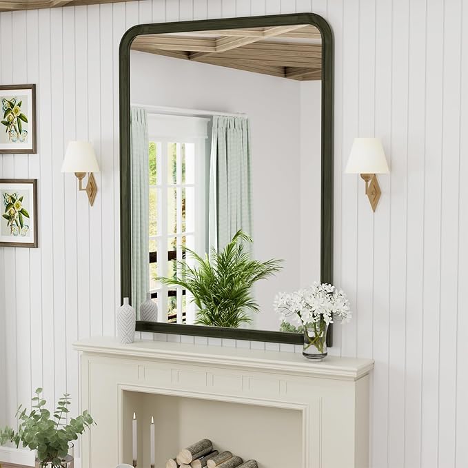 WallBeyond Black Wood Bathroom Mirrors for Wall Mounted, 30" x 40" Rustic Wood Frame Wall Mirrors Decorative for Living Room or Bedroom Vanity Mirror (Horizontal/Vertical Black)
