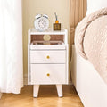 Uniclinens White Narrow Nightstand with Drawers, Small Slim Solid Wood Bedside Table for Bedroom, Modern End/Side for Living Room