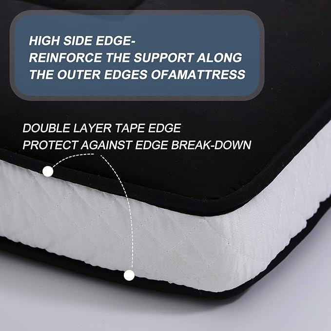 Welnow Japanese Futon Floor Mattress, Thick Full Size Tatami Mat Portable & Foldable Roll Up Floor Bed Mattress with Storage Bag, Sleeping Pad for Adults, Dorm, Guest Bed, Camping and Travel, Black