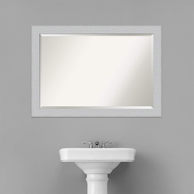 Amanti Art White Bathroom Mirror for Over Sink, 28x40 Shiplap White Rectangle Vanity Mirror, Large Coastal Wood Frame, Hangs Horizonally and Vertically, Bathroom Wall Decor, Beveled Edge from WI, USA