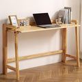 Solid Wood Folding Desk Mid Century Modern Table, 55'' Foldable Writing Computer Desk for Home Office, Simple Study Makeup Workstation, Wooden Study Office Desk Table for Small Spaces, Natural Color