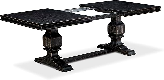 LKSI7-SBB-21-7-Piece Modern Dining Set Consists of a Mid Century Table and 6 Blue Linen Fabric Parson Chairs with Button Tufted Back - Sand Blasting Black Finish