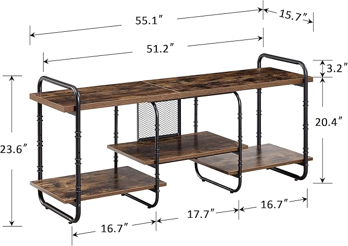 VECELO TV Stands up to 55 Inch,Entertainment Center/Media Console Table with Adjustable Storage Shelves for Living Room/Bedroom,