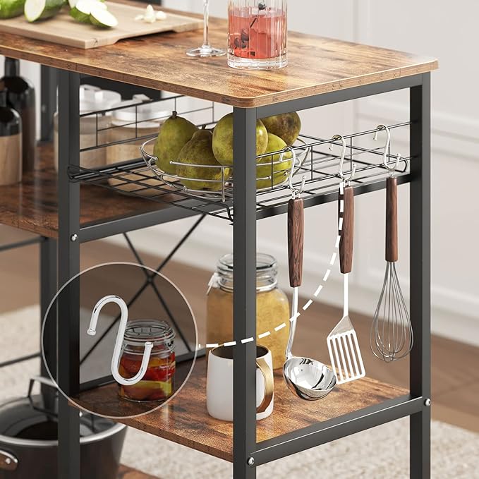 soges 3-Tier Kitchen Baker's Rack Utility Microwave Oven Stand Storage Cart Workstation Shelf, Rustic Brown W5s-FG