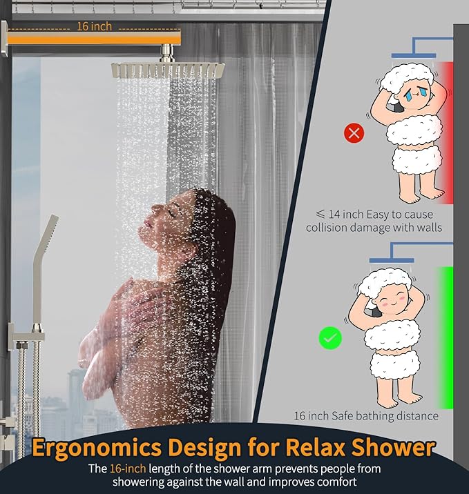 SR SUN RISE Shower Faucet Set Bathroom Square Rain Shower Head with Handheld Spray Wall Mounted Rainfall Shower Fixtures Brushed Nickel Shower Faucet Trim Repair Kits (Contain Shower Valve)10 Inches