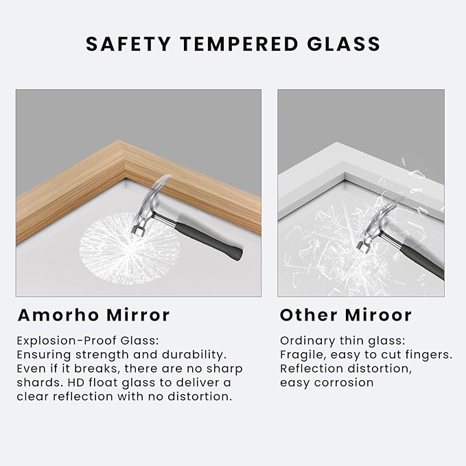 Amorho 48X30 Inch Bathroom Mirror for Wall, Oak Wood Grain Metal Framed Mirror, Anti-Rust, Hang Horizontally/Vertically, Suitable for Vanity, Bedroom, Farmhouse, Bathroom