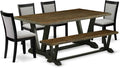 East West Furniture V677MZ606-6 6 Piece Dinette Set Contains a Rectangle Dining Room Table with V-Legs and 4 Shitake Linen Fabric Parson Chairs with a Bench, 40x72 Inch, Multi-Color