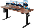 HUANUO 63" x 28" Electric Standing Desk Adjustable Height, 4 Memory Height Settings, Headphone Hook, Cable Manager, Sit Stand Up Desk for Home Office & Computer Workstation, Walnut