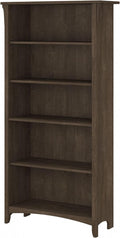Bush Furniture Salinas 5 Shelf Bookcase in Ash Brown, Tall Bookshelf, Large Book Shelf for Living Room, Home Office, or Entryway