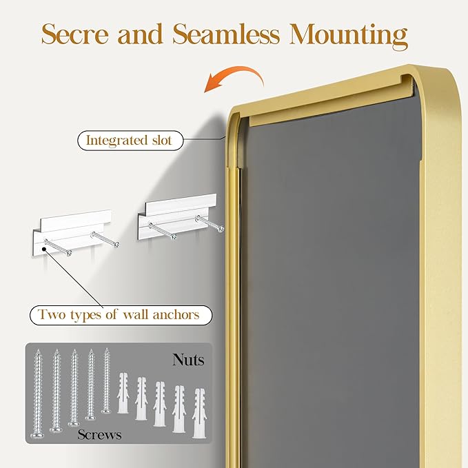 32×32 Glod Bathroom Mirror, Rectangular Bathroom Vanity Mirror for Wall with Rounded Corners & Aluminum Alloy Frame, Tempered-Glass, Modern, Farmhouse, Horizontal/Vertical, Entryway, Bedroom