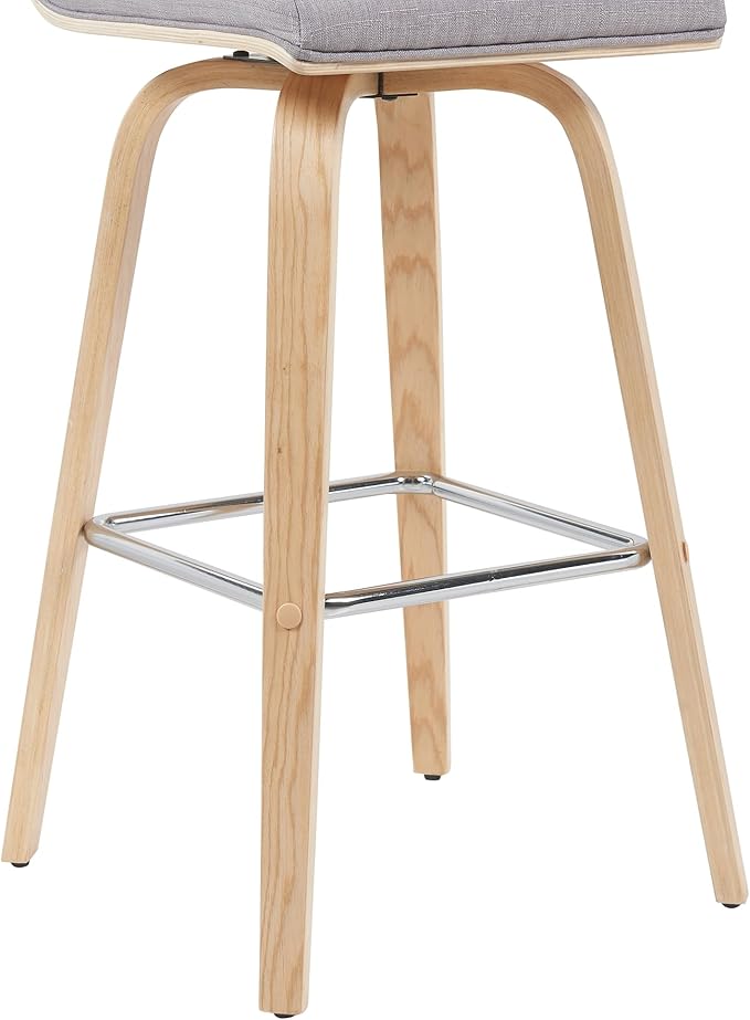 Vienna Modern Swivel Bar Height Stool with Grey Upholstered Seat and Patterned Oak Wood Frame Set of 4