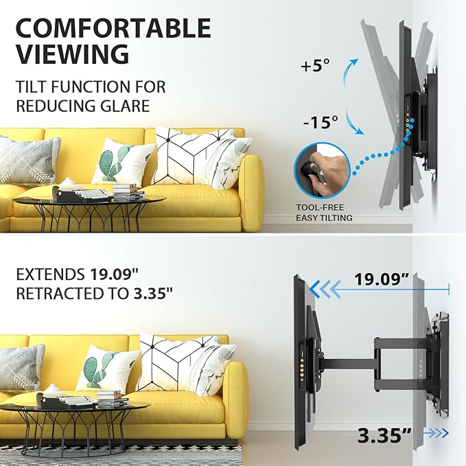 32-90" Full Motion Sliding TV Wall Mount, Fits 16" 18" 24" Wood Studs, Wall Mount TV Bracket with Smooth Swivel, Tilt, Extension, Holds up to 150lbs, Max VESA 600x400mm, Fit Most 75 85 86 TVS