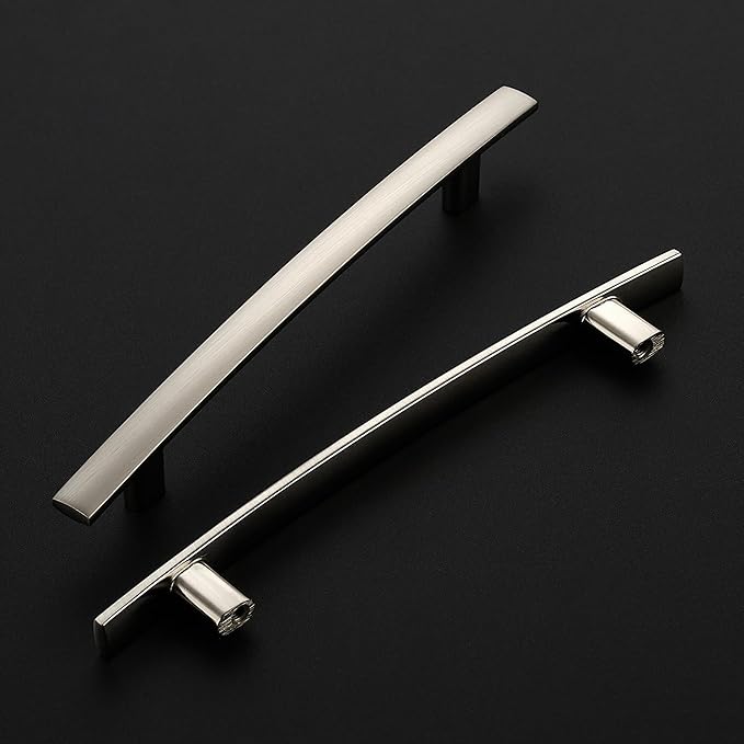 5 Pack Cabinet Handles 5" Hole Center - Curved Cabinet Pulls Brushed Nickel Drawer Pulls for Kitchen Cupboard Solid Hardware for Dresser Drawer Arch Hardware