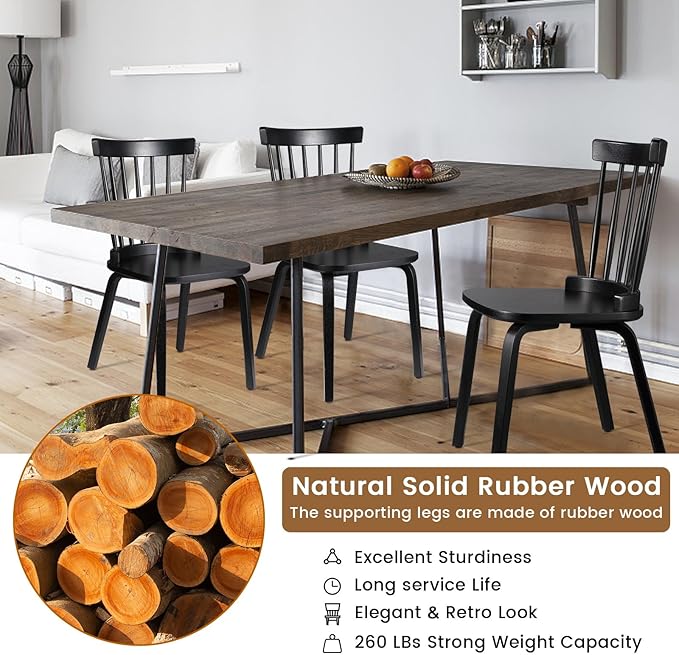 Unovivy Wood Dining Chairs Set of 2, Windsor Farmhouse Spindle Back, Widen Seat, Modern Mid-Century Country Style, for Living Room Restaurant, Black